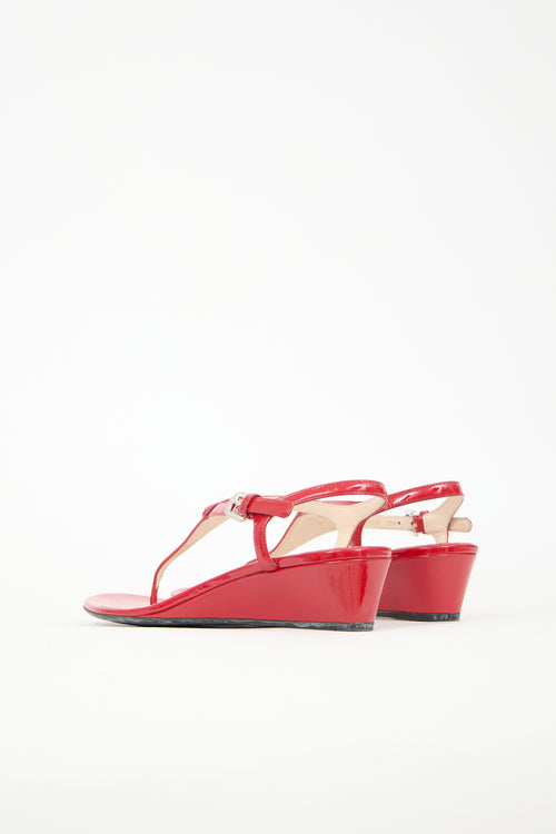 Prada Patent Logo Wedge Sandal