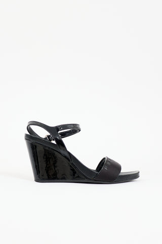 Prada Patent Logo Wedge Sandal
