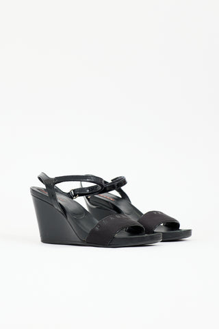 Prada Patent Logo Wedge Sandal