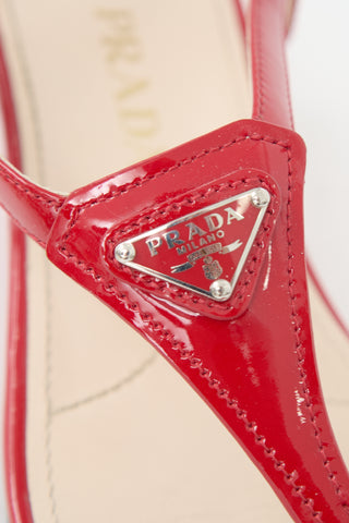 Prada Patent Logo Wedge Sandal