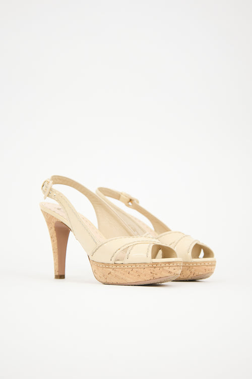 Prada Patent & Cork Slingback Pump