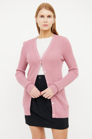 Prada Pink Ribbed Knit Long Sleeve Cardigan