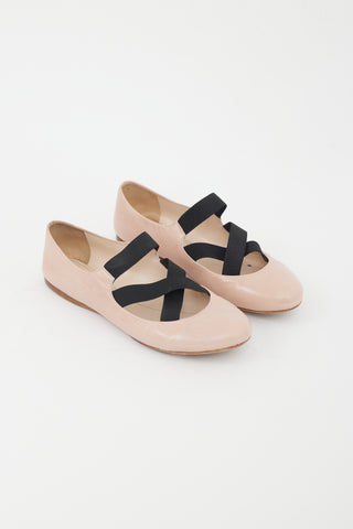 Prada Pink & Black Leather Strappy Ballet Flat