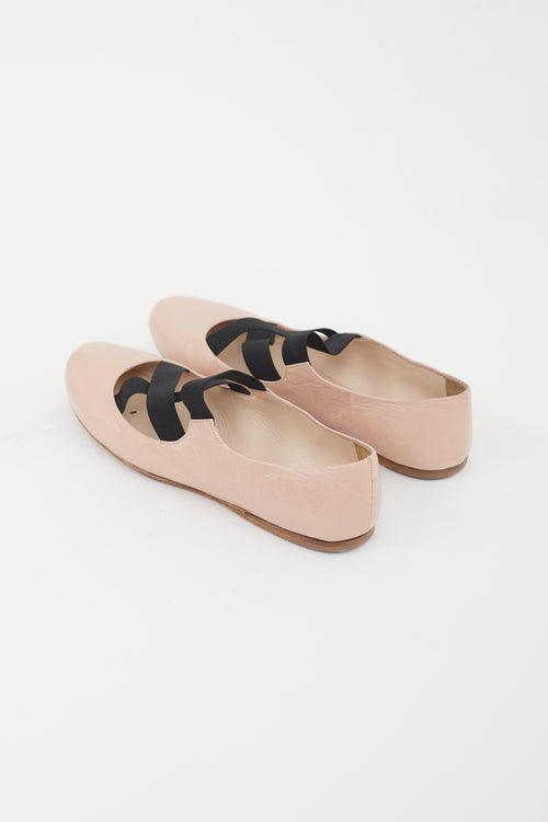 Prada Pink & Black Leather Strappy Ballet Flat
