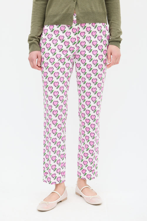 Prada Pink & Multi Heart Printed Slim Trouser