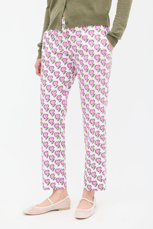 Prada Pink & Multi Heart Printed Slim Trouser