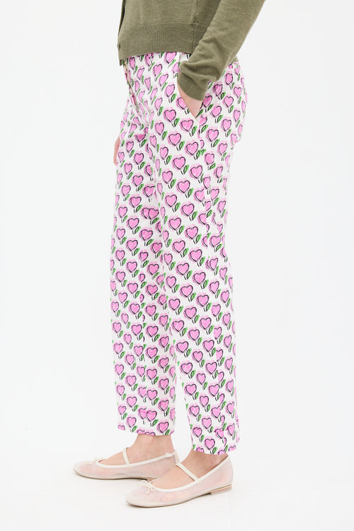 Prada Pink & Multi Heart Printed Slim Trouser