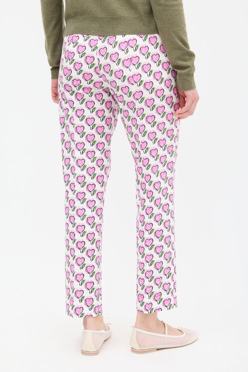 Prada Pink & Multi Heart Printed Slim Trouser