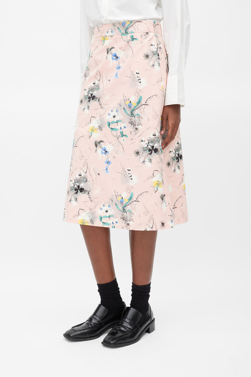 Prada Pink & Multicolour Floral Skirt