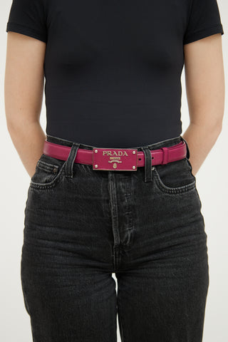 Prada Purple Saffiano Rectangle Logo Belt