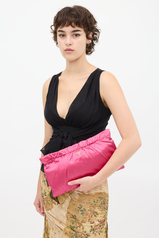 Prada Pink Satin Zip Clutch