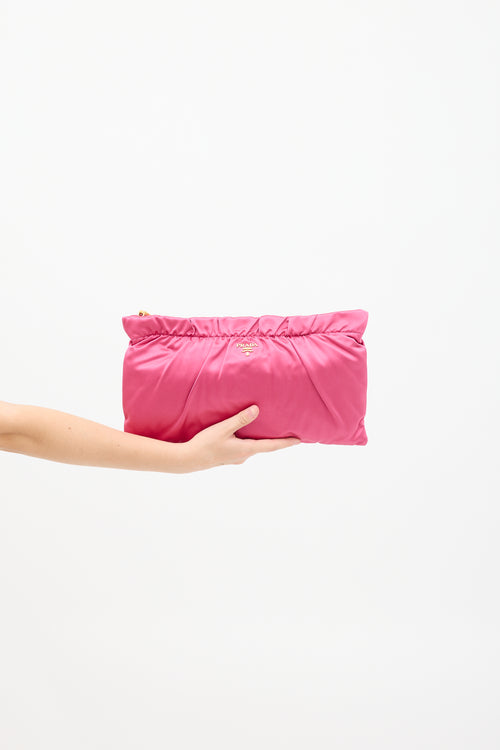 Prada Pink Satin Zip Clutch