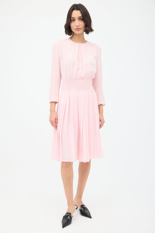 Prada Pink Smocked & Pleated Midi Dress