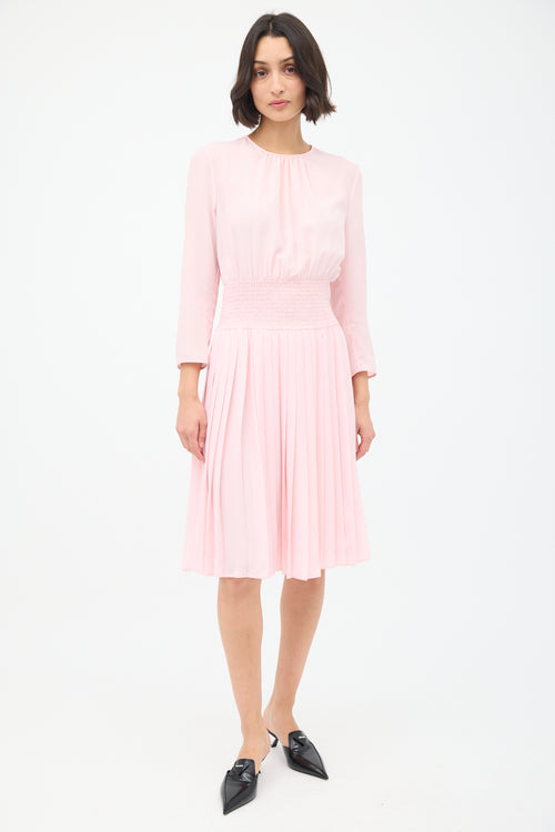 Prada Pink Smocked & Pleated Midi Dress