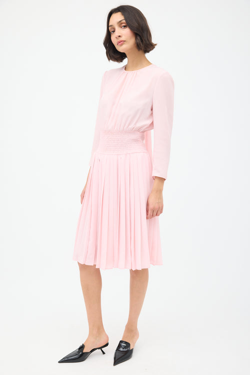 Prada Pink Smocked & Pleated Midi Dress