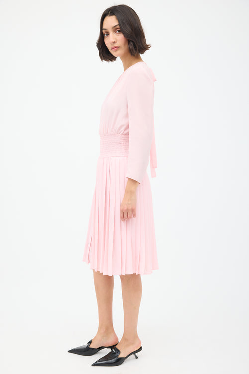 Prada Pink Smocked & Pleated Midi Dress