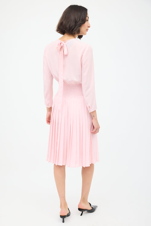 Prada Pink Smocked & Pleated Midi Dress