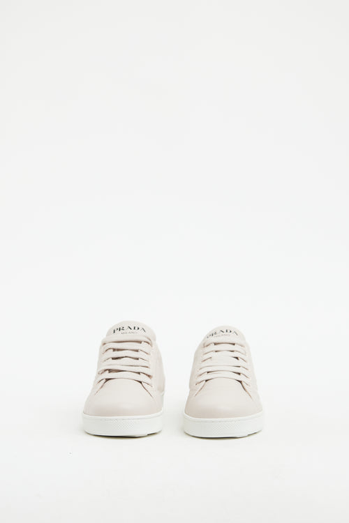 Prada Pink Leather Embossed Low Top Sneaker