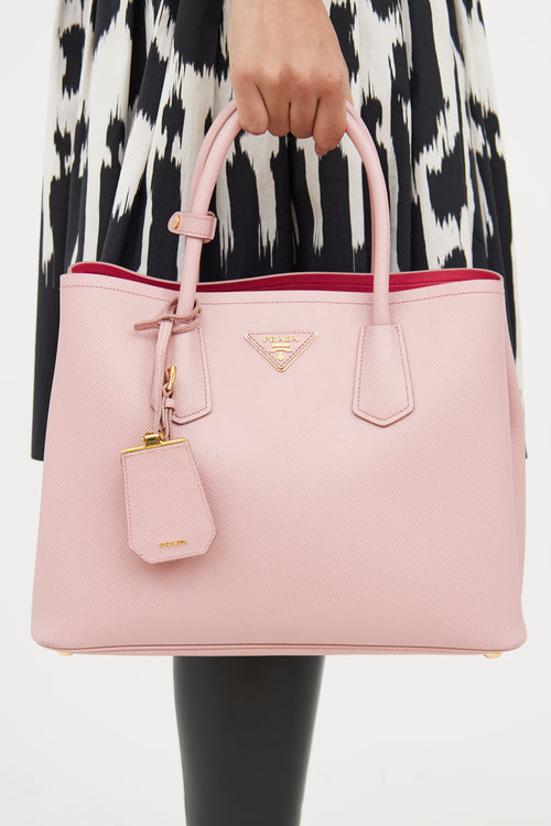 Pink Saffiano Cuir Double Bag