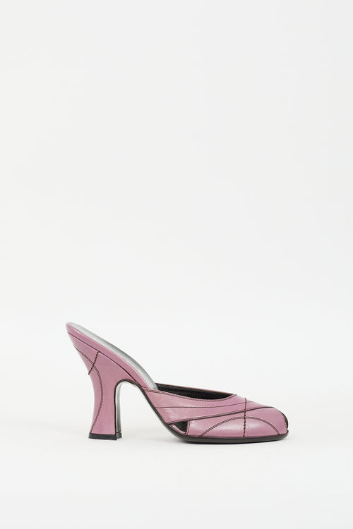 Prada Purple Leather Peep Toe Heeled Mule