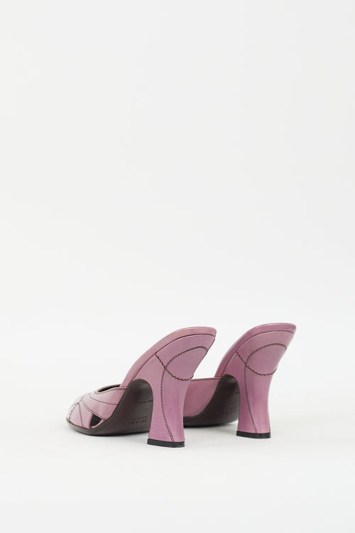 Prada Purple Leather Peep Toe Heeled Mule