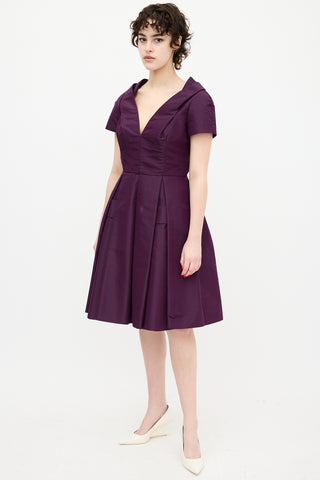 Prada Purple V-Neck Pleated Dress