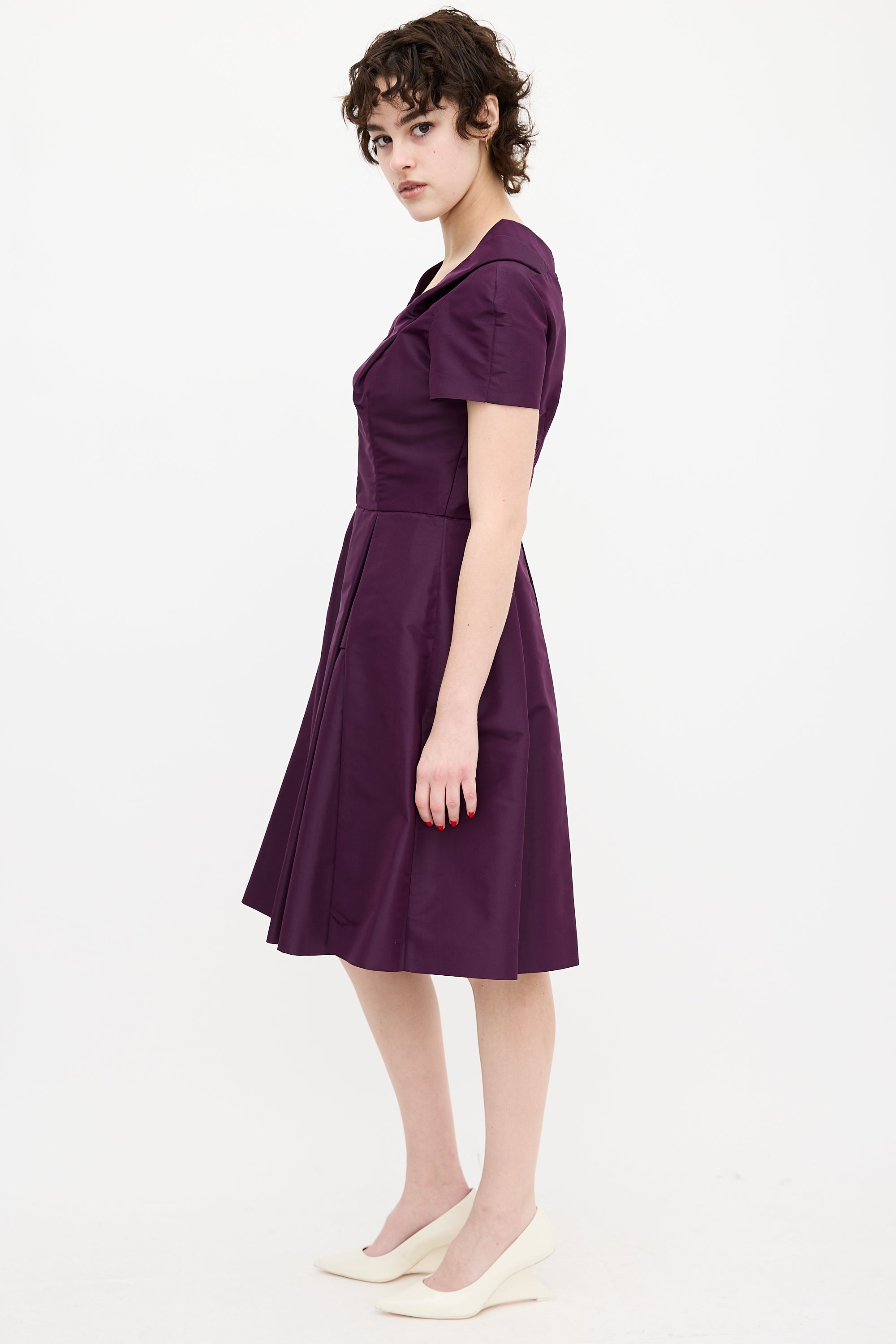 purple prada dress Prada Short-Sleeve Pleated Cotton Twill Utility Dress