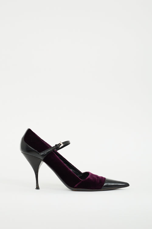 Prada Purple Velvet & Black Leather  Pump