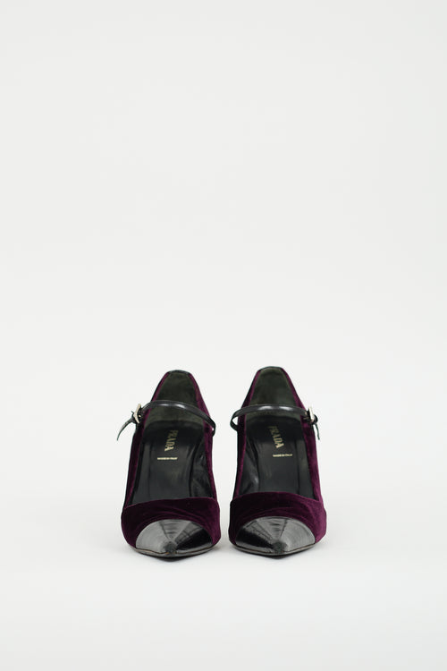 Prada Purple Velvet & Black Leather  Pump