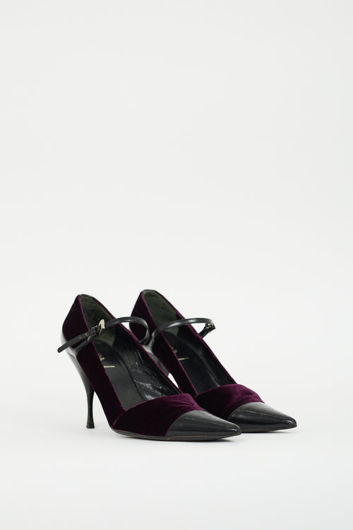 Prada Purple Velvet & Black Leather  Pump