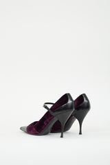 Prada Purple Velvet & Black Leather  Pump