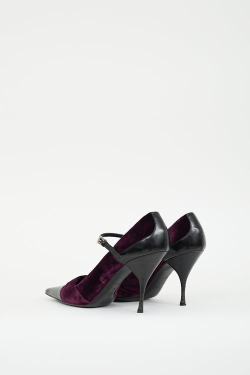 Prada Purple Velvet & Black Leather  Pump