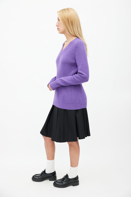 Prada Purple Wool Flared Knit Sweater