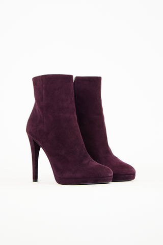 Prada Purple Suede Zip Ankle Boot