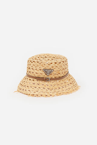 Prada Raffia Belted Logo Bucket Hat