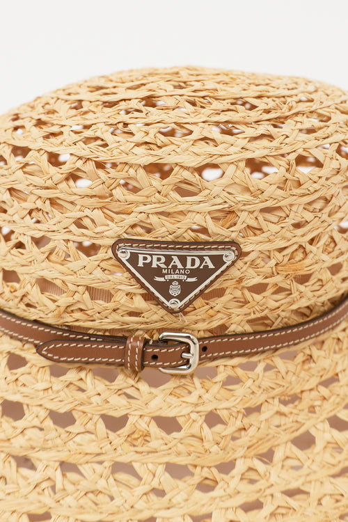 Prada Raffia Belted Logo Bucket Hat