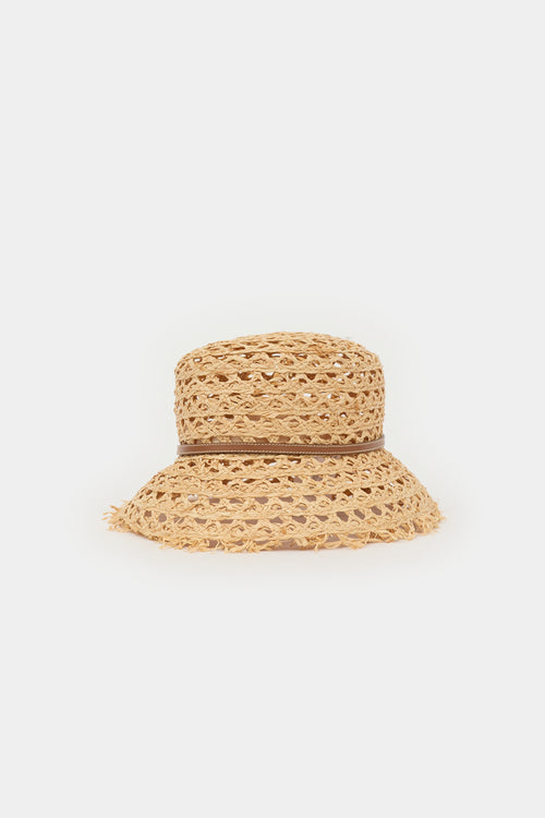 Prada Raffia Belted Logo Bucket Hat