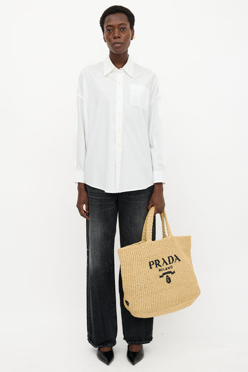 Prada Raffia Crochet Logo Tote Bag