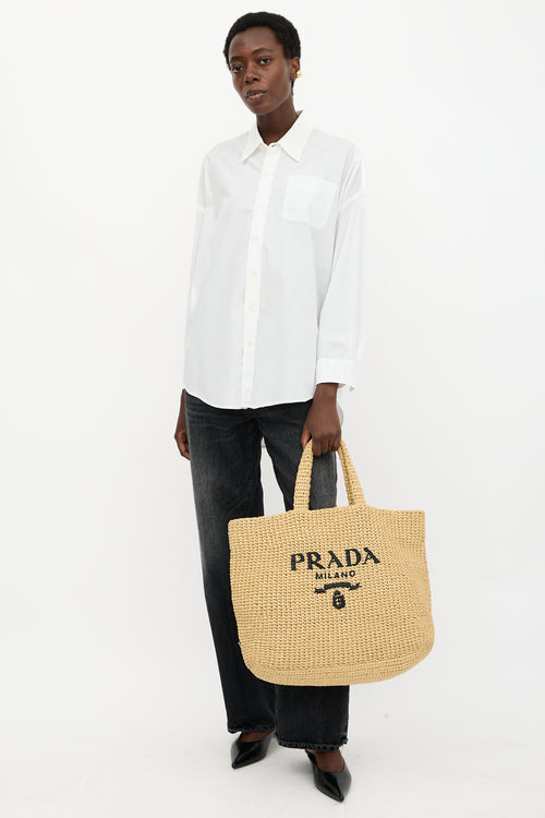 Prada Raffia Crochet Logo Tote Bag