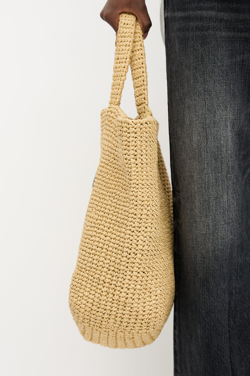 Prada Raffia Crochet Logo Tote Bag