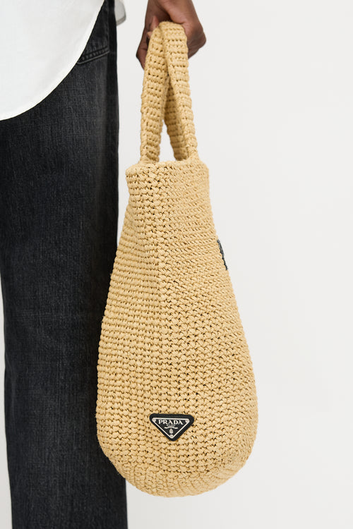 Prada Raffia Crochet Logo Tote Bag