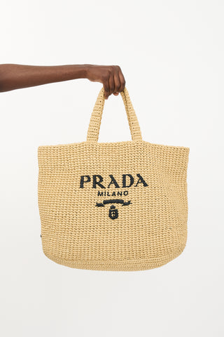 Prada Raffia Crochet Logo Tote Bag