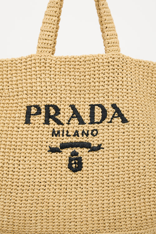 Prada Raffia Crochet Logo Tote Bag