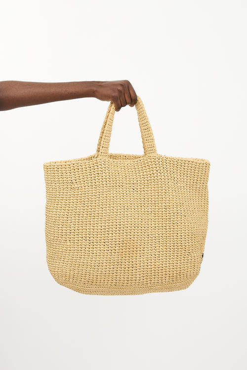 Prada Raffia Crochet Logo Tote Bag