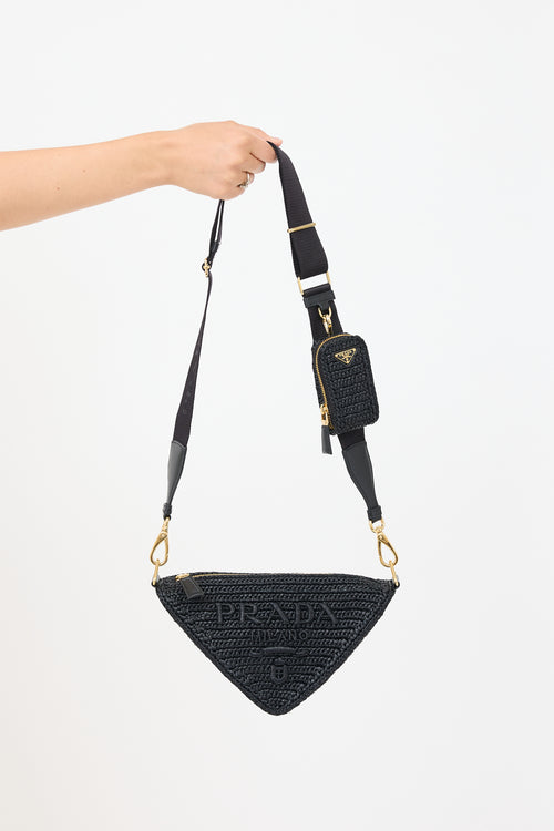 Prada Raffia Crochet Triangle Shoulder Bag