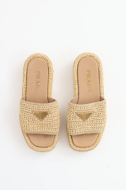 Prada Raffia Platform Slide