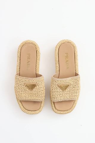 Prada Raffia Platform Slide