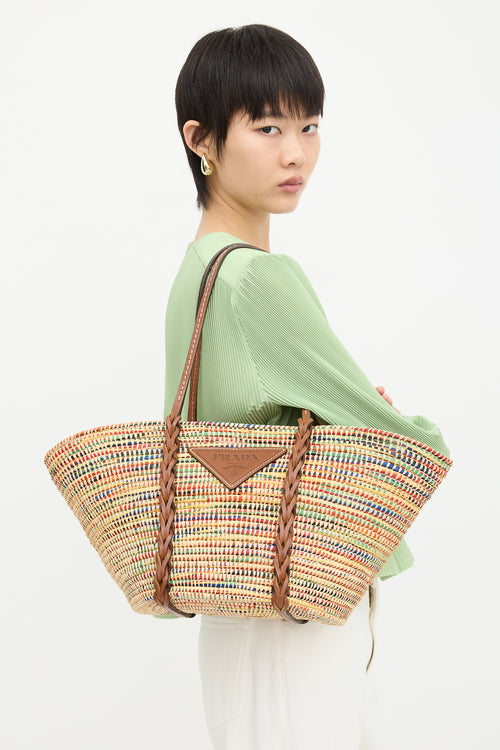 Prada Raffia Basket Tote Bag