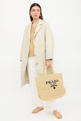 Prada Raffia Crochet Logo Tote Bag