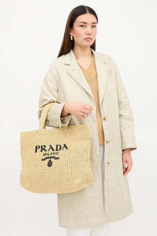 Prada Raffia Crochet Logo Tote Bag